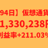 【運用1594日】仮想通貨による利益+1,330,238円（利益率+211.03%）