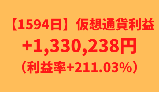 【運用1594日】仮想通貨による利益+1,330,238円（利益率+211.03%）