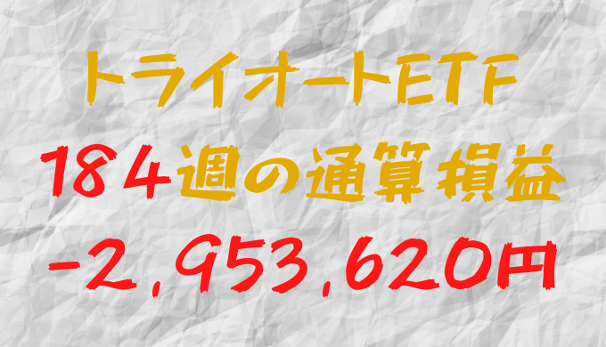 2024年7月26日のトライオートETF通算損益マイナス2,953,620円（184週目）