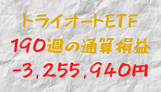 2024年9月6日のトライオートETF通算損益マイナス3,255,940円（190週目）