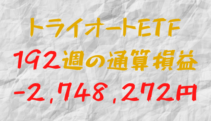 2024年9月20日のトライオートETF通算損益マイナス2,748,272円（192週目）